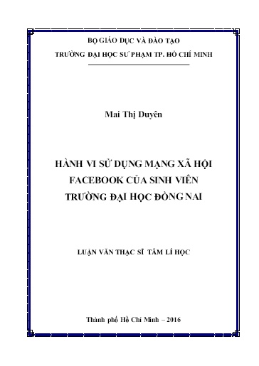 Luận văn Hành vi sử dụng mạng xã hội Facebook của sinh viên Trường Đại học Đồng Nai