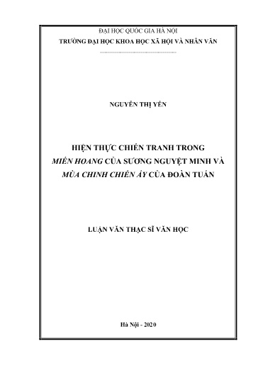 Luận văn Hiện thực chiến tranh trong miền hoang của Sương Nguyệt Minh và mùa chinh chiến ấy của Đoàn Tuấn
