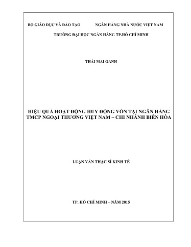 Luận văn Hiệu quả hoạt động huy động vốn tại Ngân hàng TMCP Ngoại thương Việt Nam – chi nhánh Biên Hòa
