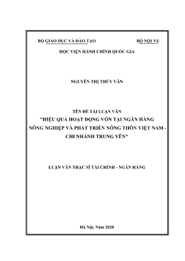 Luận văn Hiệu quả hoạt động vốn tại Ngân hàng Nông nghiệp và Phát triển nông thôn Việt Nam - Chi nhánh Trung Yên