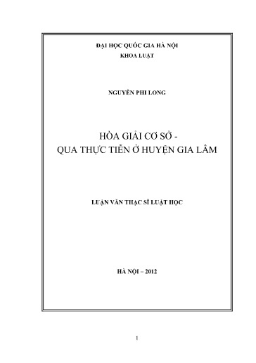 Luận văn Hòa giải cơ sở - Qua thực tiễn ở huyện Gia Lâm