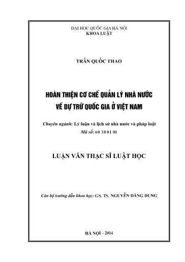 Luận văn Hoàn thiện cơ chế quản lý nhà nước về dự trữ quốc gia ở Việt Nam