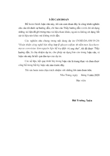 Luận văn Hoàn thiện công nghệ bán tổng hợp β-Glucan Sulfate từ nấm men Saccharo Myces Cerevisiae làm nguyên liệu hỗ trợ điều trị ung thư