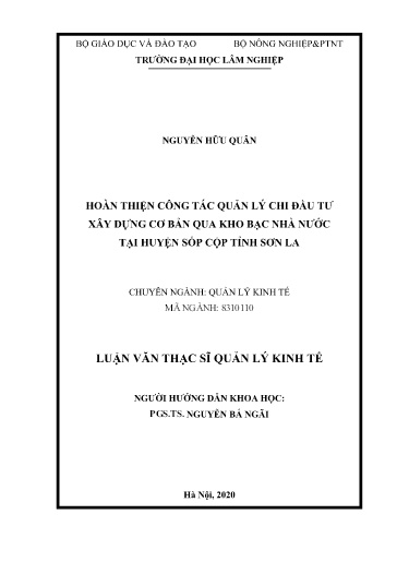 Luận văn Hoàn thiện công tác quản lý chi đầu tư xây dựng cơ bản qua kho bạc nhà nước tại huyện Sốp Cộp tỉnh Sơn La