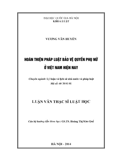 Luận văn Hoàn thiện pháp luật bảo vệ quyền phụ nữ ở Việt Nam hiện nay