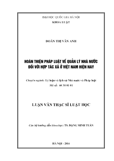 Luận văn Hoàn thiện pháp luật về quản lý nhà nước đối với hợp tác xã ở Việt Nam hiện nay