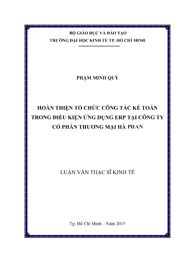 Luận văn Hoàn thiện tổ chức công tác kế toán trong điều kiện ứng dụng ERP tại Công ty cổ phần Thương mại Hà Phan