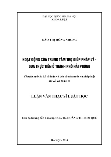 Luận văn Hoạt động của trung tâm trợ giúp pháp lý - Qua thực tiễn ở Thành phố Hải Phòng
