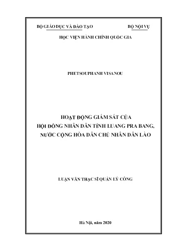 Luận văn Hoạt động giám sát của hội đồng nhân dân tỉnh Luang Pra Bang, nước Cộng hòa Dân chủ Nhân dân Lào