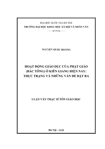 Luận văn Hoạt động giáo dục của phật giáo (Bắc Tông) ở Kiên Giang hiện nay: Thực trạng và những vấn đề đặt ra