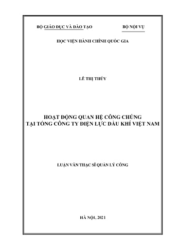 Luận văn Hoạt động quan hệ công chúng tại Tổng công ty Điện lực dầu khí Việt Nam
