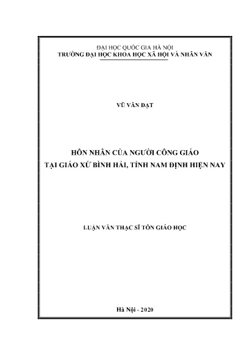 Luận văn Hôn nhân của người công giáo tại giáo xứ Bình Hải, tỉnh Nam Định hiện nay