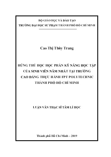 Luận văn Hứng thú học học phần kỹ năng học tập của sinh viên năm nhất tại Trường Cao đẳng thực hành FPT Polytechnic Thành phố Hồ Chí Minh