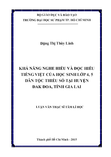 Luận văn Khả năng nghe hiểu và đọc hiểu tiếng việt của học sinh Lớp 4, 5 dân tộc thiểu số tại huyện Đak Đoa, tỉnh Gia Lai