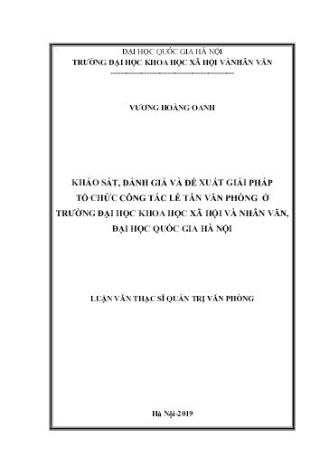 Luận văn Khảo sát, đánh giá và đề xuất giải pháp tổ chức công tác lễ tân văn phòng ở Trường Đại học Khoa học Xã hội và Nhân văn, Đại học Quốc Gia Hà Nội