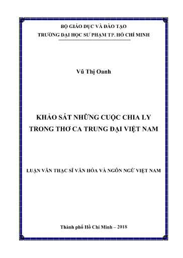 Luận văn Khảo sát những cuộc chia ly trong Thơ ca Trung Đại Việt Nam