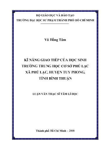 Luận văn Kĩ năng giao tiếp của học sinh Trường Trung học cơ sở Phú Lạc xã Phú Lạc, huyện Tuy Phong, tỉnh Bình Thuận
