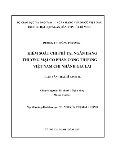 Luận văn Kiểm soát chi phí tại Ngân hàng Thương mại cổ phần Công Thương Việt Nam chi nhánh Gia Lai