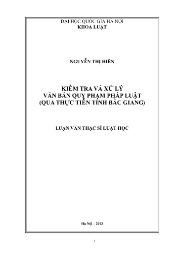 Luận văn Kiểm tra và xử lý văn bản quy phạm pháp luật (Qua thực tiễn tỉnh Bắc Giang)