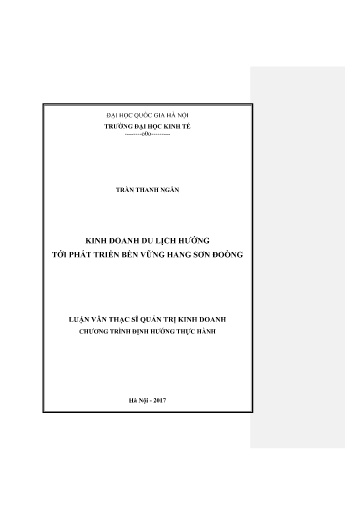 Luận văn Kinh doanh du lịch hướng tới phát triển bền vững Hang Sơn Đoòng