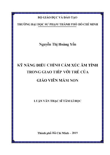 Luận văn Kỹ năng điều chỉnh cảm xúc âm tính trong giao tiếp với trẻ của giáo viên mầm non