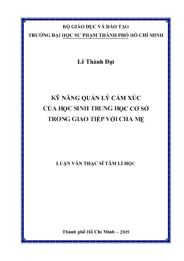 Luận văn Kỹ năng quản lý cảm xúc của học sinh Trung học cơ sở trong giao tiếp với cha mẹ