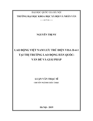 Luận văn Lao động Việt Nam lưu trú diện visa D-4-1 tại Thị trường Lao động Hàn Quốc: Vấn đề và giải pháp