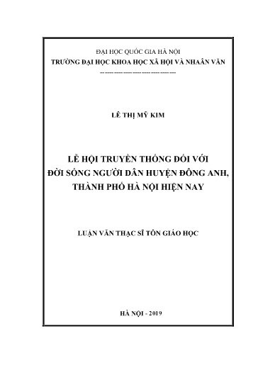 Luận văn Lễ hội truyền thống đối với đời sống người dân huyện Đông Anh, Thành phố Hà Nội hiện nay