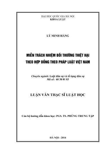 Luận văn Miễn trách nhiệm bồi thường thiệt hại theo hợp đồng theo pháp luật Việt Nam