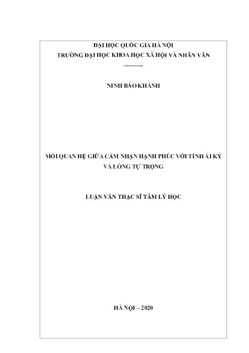 Luận văn Mối quan hệ giữa cảm nhận hạnh phúc với tính ái kỷ và lòng tự trọng