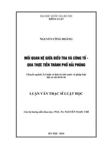 Luận văn Mối quan hệ giữa điều tra và công tố - Qua thực tiễn Thành phố Hải Phòng