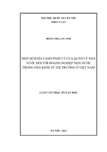 Luận văn Một số khía cạnh pháp lý của quản lý nhà nước đối với doanh nghiệp nhà nước trong nền kinh tế thị trường ở Việt Nam