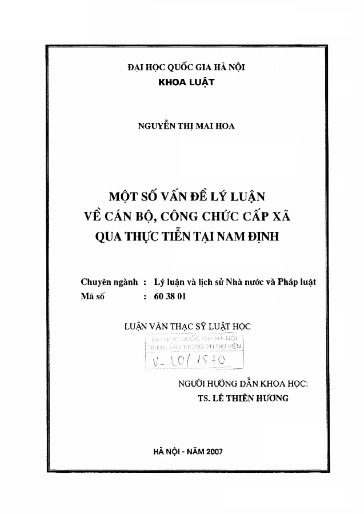 Luận văn Một số vấn để lý luận về cán bộ, công chức cấp xã qua thực tiễn tại Nam Định