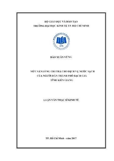 Luận văn Mức sẵn lòng chi trả cho dịch vụ nước sạch của người dân Thành phố Rạch Giá tỉnh Kiên Giang