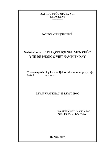 Luận văn Nâng cao chất lượng đội ngũ viên chức y tế dự phòng ở Việt Nam hiện nay