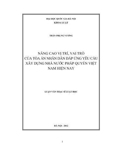 Luận văn Nâng cao vị trí, vai trò của tòa án nhân dân đáp ứng yêu cầu xây dựng nhà nước pháp quyền Việt Nam hiện nay