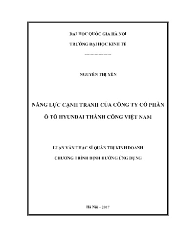Luận văn Năng lực cạnh tranh của Công ty cổ phần Ô Tô Hyundai Thành Công Việt Nam