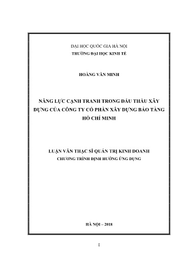 Luận văn Năng lực cạnh tranh trong đấu thầu xây dựng của Công ty cổ phần Xây dựng bảo tàng Hồ Chí Minh