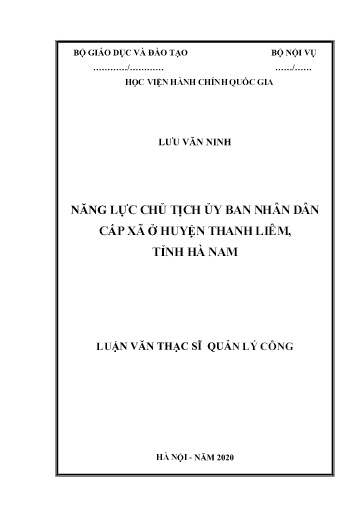 Luận văn Năng lực chủ tịch ủy ban nhân dân cấp xã ở huyện Thanh Liêm, tỉnh Hà Nam