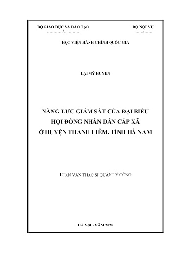 Luận văn Năng lực giám sát của đại biểu hội đồng nhân dân cấp xã ở huyện Thanh Liêm, tỉnh Hà Nam