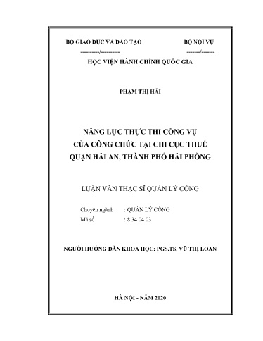 Luận văn Năng lực thực thi công vụ của công chức tại chi cục thuế Quận Hải An, Thành phố Hải Phòng