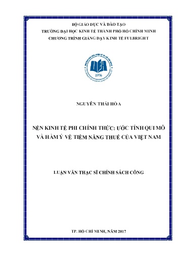 Luận văn Nền kinh tế phi chính thức: Ước tính qui mô và hàm ý về tiềm năng thuế của Việt Nam