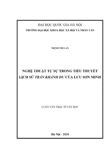 Luận văn Nghệ thuật tự sự trong tiểu thuyết lịch sử Trần Khánh Dư của Lưu Sơn Minh