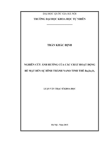 Luận văn Nghiên cứu ảnh hưởng của các chất hoạt động bề mặt đến sự hình thành Nano tinh thể Ba₂In₂O₅