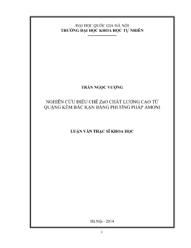 Luận văn Nghiên cứu điều chế ZnO chất lượng cao từ Quặng kẽm Bắc Kạn bằng phương pháp Amoni