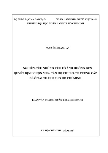 Luận văn Nghiên cứu những yếu tố ảnh hưởng đến quyết định chọn mua căn hộ chung cư trung cấp để ở tại Thành phố Hồ Chí Minh