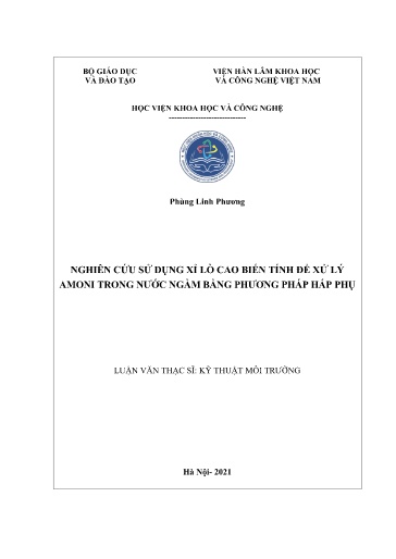 Luận văn Nghiên cứu sử dụng xỉ lò cao biến tính để xử lý amoni trong nước ngầm bằng phương pháp hấp phụ