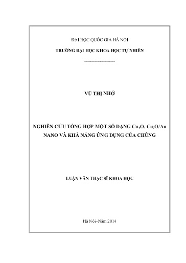 Luận văn Nghiên cứu tổng hợp một số dạng Cu₂O, Cu₂O/Au Nano và khả năng ứng dụng của chúng