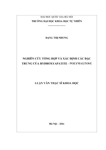 Luận văn Nghiên cứu tổng hợp và xác định các đặc trưng của Hydroxyapatite - Polymaltose