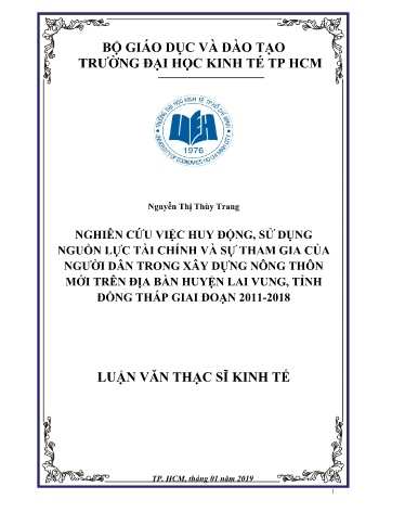 Luận văn Nghiên cứu việc huy động, sử dụng nguồn lực tài chính và sự tham gia của người dân trong xây dựng nông thôn mới trên địa bàn huyện Lai Vung, tỉnh Đồng Tháp giai đoạn 2011-2018